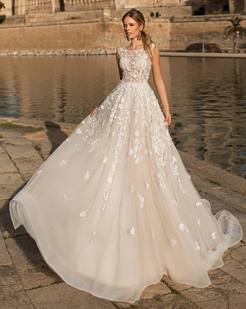 Sweetheart Prinses Trouwjurk Kant Geappliceerd Met 3D Bloemen Tulle Backless Boho Trouwjurk Gratis Verzending Bruid Jurk Sweetheart Prinses Trouwjurk Kant Geappliceerd Met 3D Bloemen Tulle Backless Boho Trouwjurk Gratis Verzending Bruid Jurk