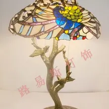 18 дюймов павлин лампа Тиффани лампы Американский ретро декоративное освещение, комнату декорация для дома и отеля с витражными стеклами lamphigh класса ручной работы