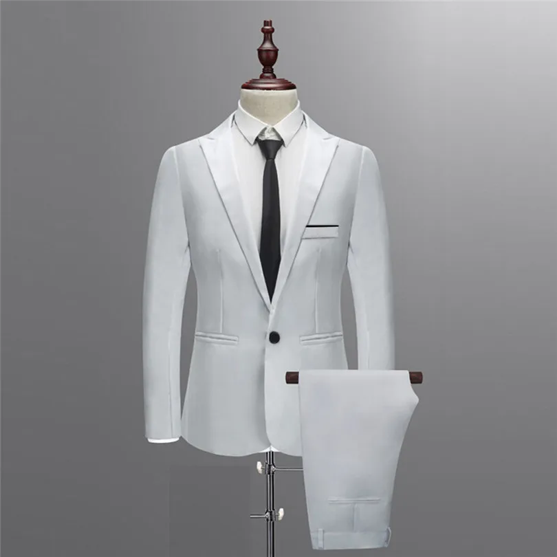 2019 New Fashion Men Slim Button Suits Formal Solid Business Blazer Casual Host Show Jacket Coat & Pant Dropshipping #E22 (31)