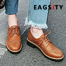 EAGSITY/женские оксфорды-броги в британском стиле; повседневная обувь на шнуровке с круглым носком; уличная прогулочная обувь на толстой платформе