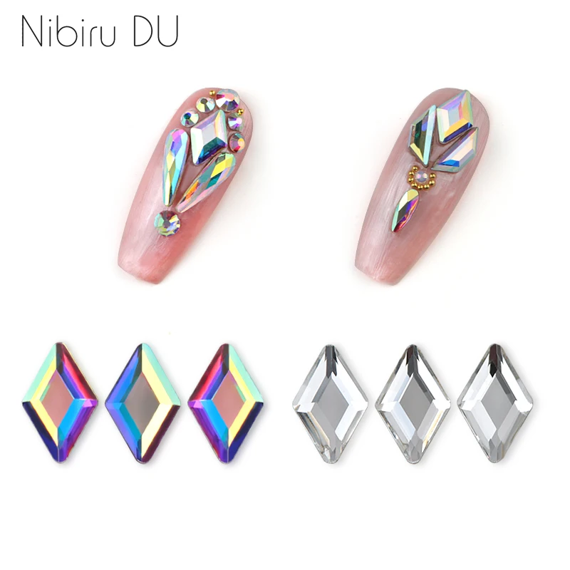  20pcs Nail Art Rhinestones Decorations Rhombus Clear/Crystal AB Rhinestones 3D Designs Glass For DI