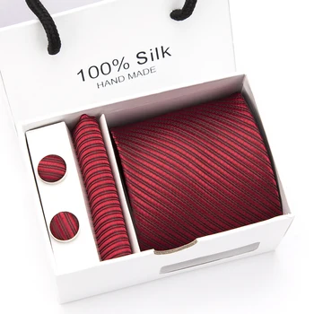 

XGVOKH New Solid Men Ties Set Fashion Gift Necktie Cufflink Paisley Jacquard Woven Neck Tie Suit Wedding Party Shirt Accessories