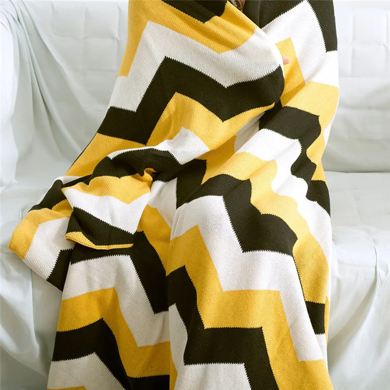 Cotton Knitted Blankets For Adults Home Office Use Geometric Pattern Blanket For Beds 150*200cm