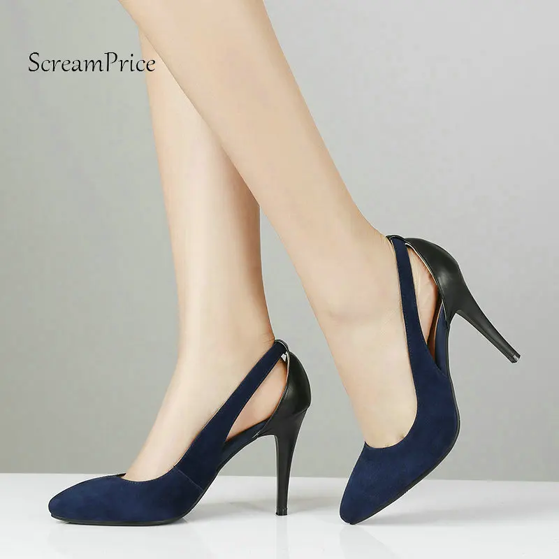 

The New 2018 Sexy Thin High Heel Pointed Toe Suede Woman Pumps Fashion Slip On Party Lazy High Heel Shoes Ladies Black Blue