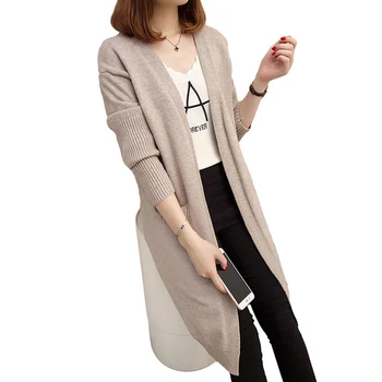 

Spring Autumn Sweater Coats 2018 New Women Pockets Cardigans Sweater Loose Casual Plus Size Long Knitted Sweater YP1063