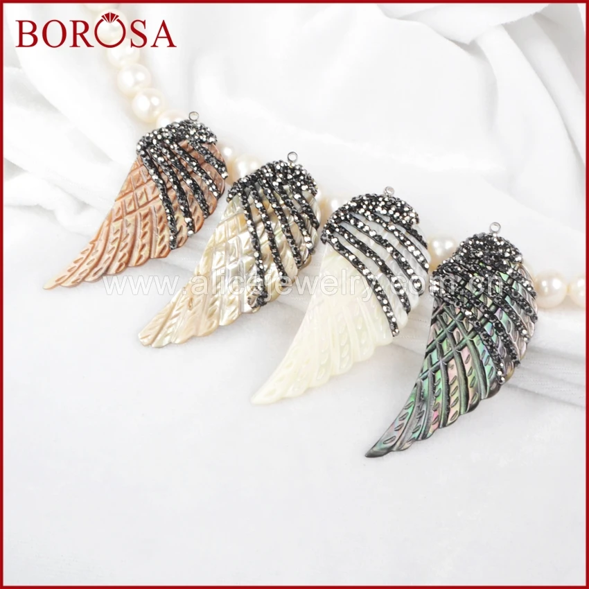 Borosa 10 шт. модные очаровательные Природный Радуга В виде ракушки резные крыла Charm проложили цирконами Druzy Подвеска для Для женщин Цепочки и