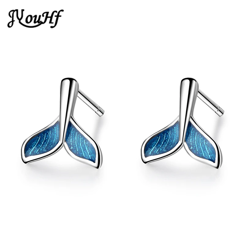 

JYouHF Cute Small Blue Leaf Stud Earrings for Girls Fashion Lovely White Gold Color Earrings Bijoux Femme Valentine's Day Gift