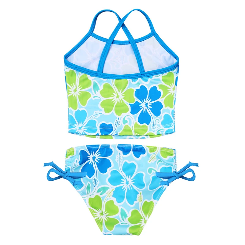 Летний купальник для девочки бикини Цветочные Печатные купальники топы с галстуком боковая нижняя часть Детские костюмы для плавания