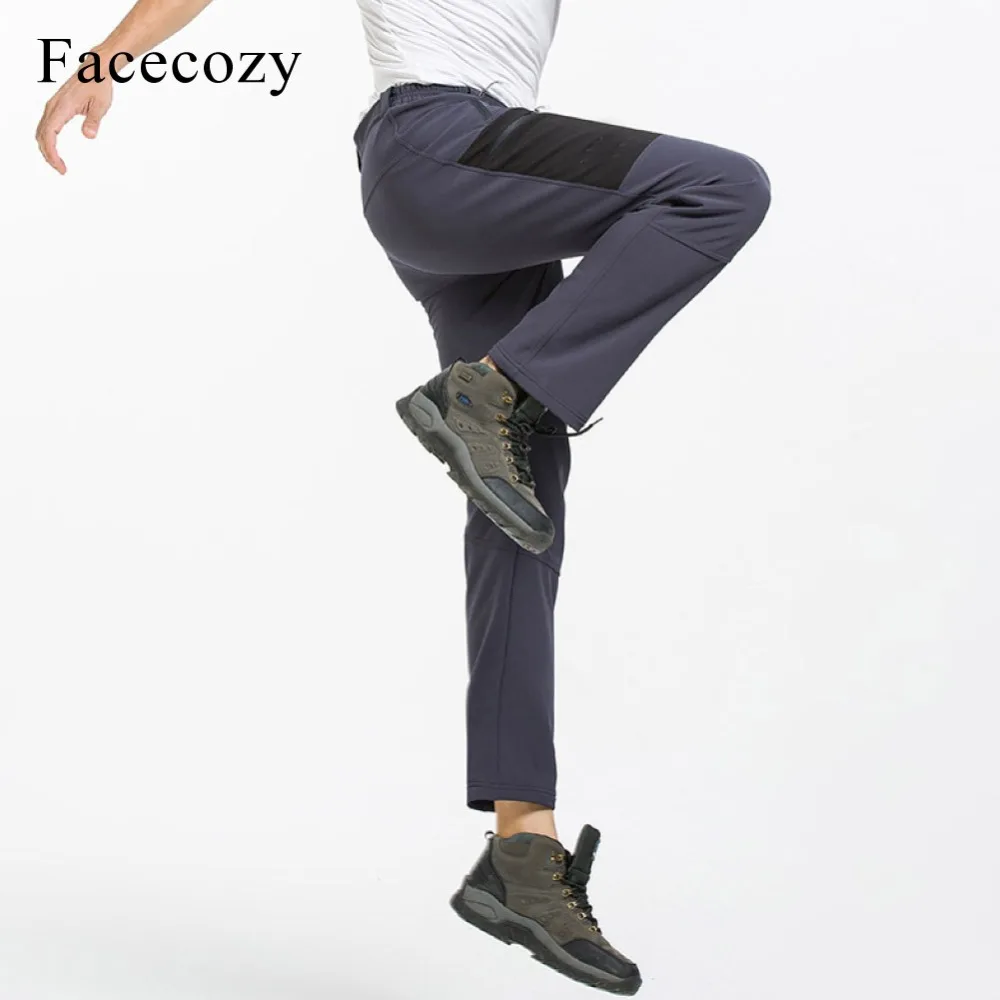 Facecozy de los hombres de invierno de senderismo Softshell pantalones de lana gruesa dentro de bolsillo 2018 a prueba de viento cálido Trekking Camping Pantalones
