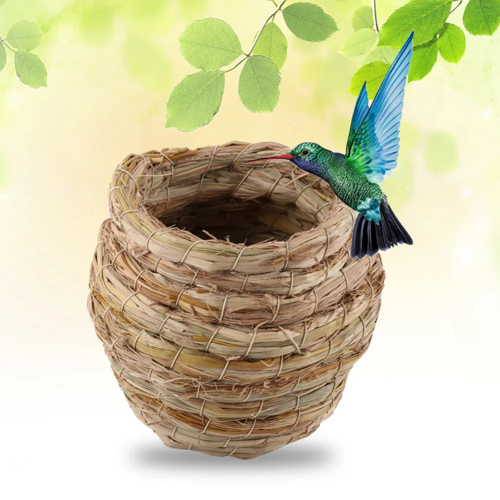 

WHISM Handmade Straw Rattan Bird Nest Parakeets Parrot Sparrows Bird Breeding House Bird Cage Adornment Pet Supplies