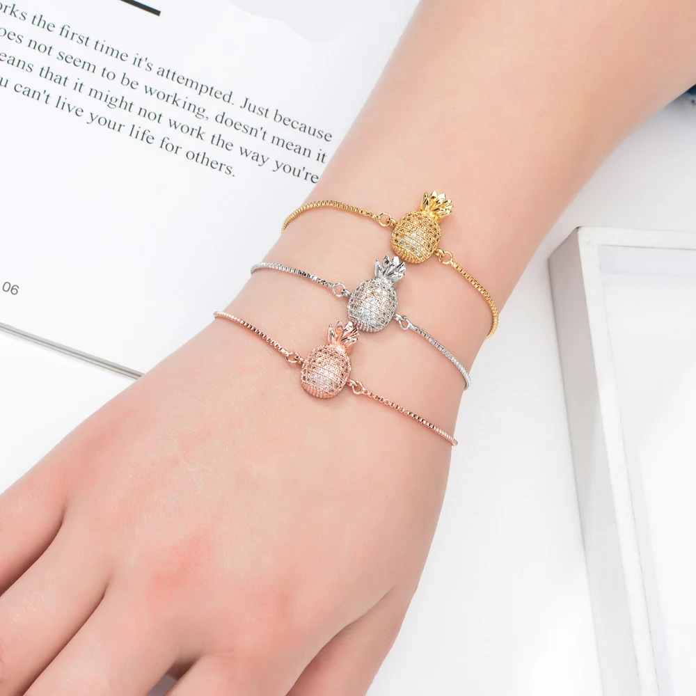 

ZMZY Minimalism Pineapple Bracelet BFF Jewelry Friendship Gold/Silver Crystal Ananas Bracelet Femme Gifts Bracelets for Women