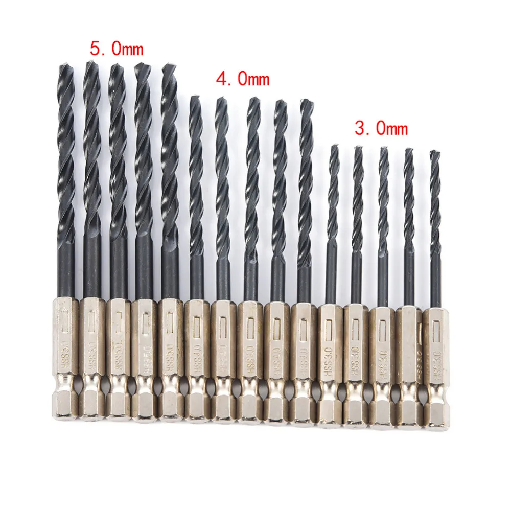 

15pcs/set High Speed Steel Titanium Coated Drill Bits Set 3 4 5mm 1/4 Hex Shank Woodworking Tool For Metal FULI