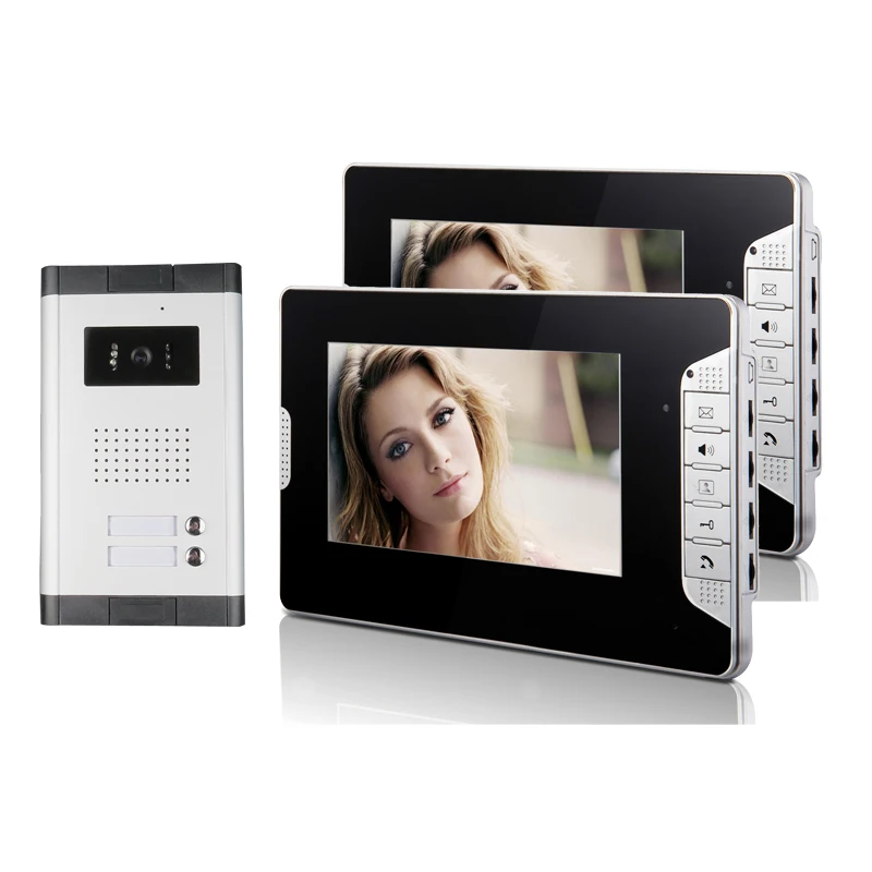 

FREE SHIPPING New 7" Color Video Intercom Apartment Door Phone System 2 Screen + 1 Doorbell Camera For 2 House Family Wholesale