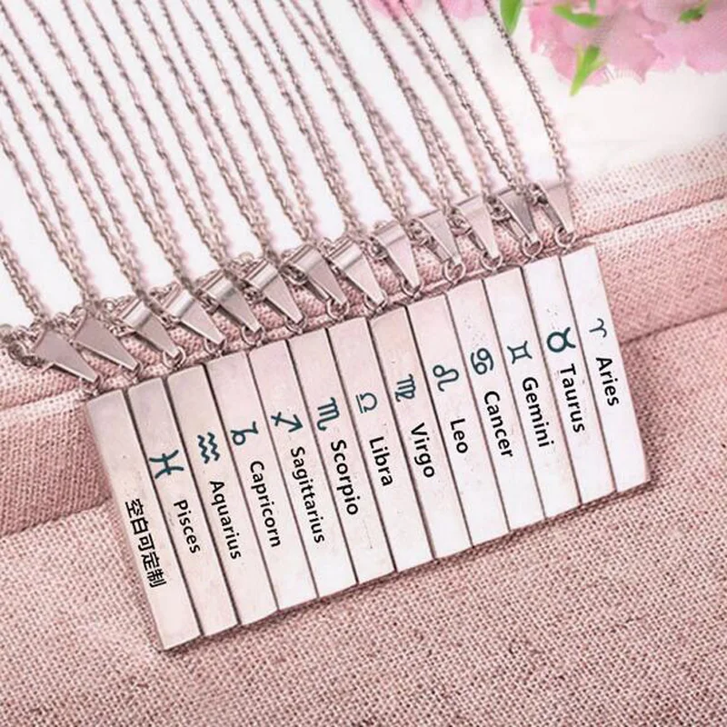 

1PCS Aries Necklace Signs 12 Star Zodiac Constellation Necklace Horoscope Astrology Stainless Steel Bar Necklace