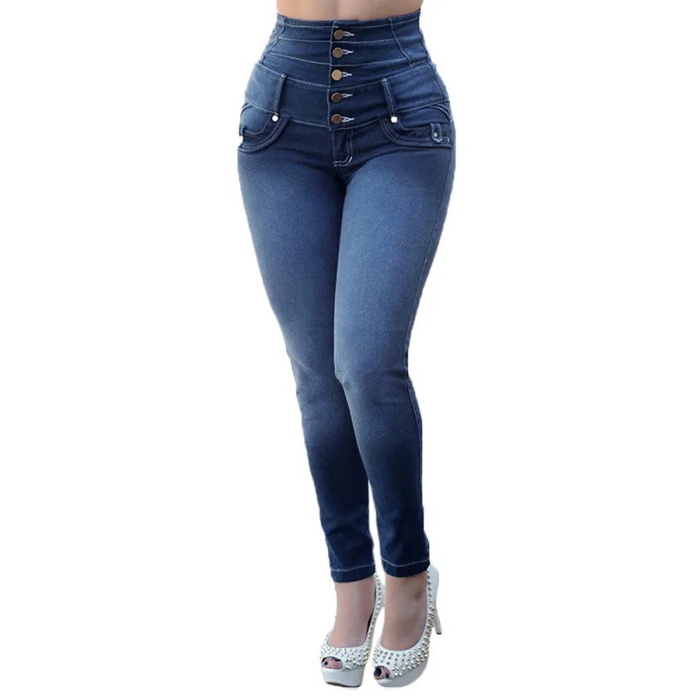 Узкие джинсы для женщин, обтягивающие джинсы с высокой талией, синие джинсы-карандаш, Стрейчевые узкие джинсы, женские брюки, Calca Feminina - Цвет: Blue