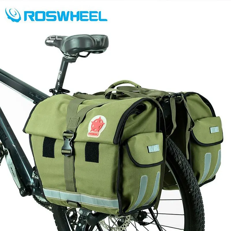 

Roswheel Green Canvas Waterproof Double Bicycle Pannier Rear Seat Bag Bike Pouch 40-50L Bike Trunk Rack Bag Bycicle Carrier Bag