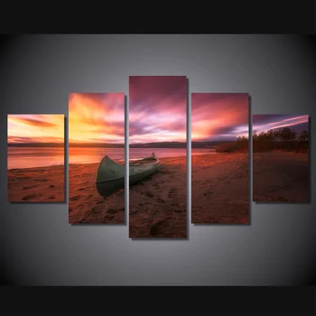 

Wall Art Painting Modular Pictures Framework 5 PiecePcs Canoe Sunset Beach Home Decor Living Room HD Printed Modern Canvas