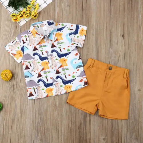 Toddler Boy Clothes 2pcs Newborn Kids Baby Boys Summer Tops T-shirt Dinosaur Pants Shorts Outfits Clothes