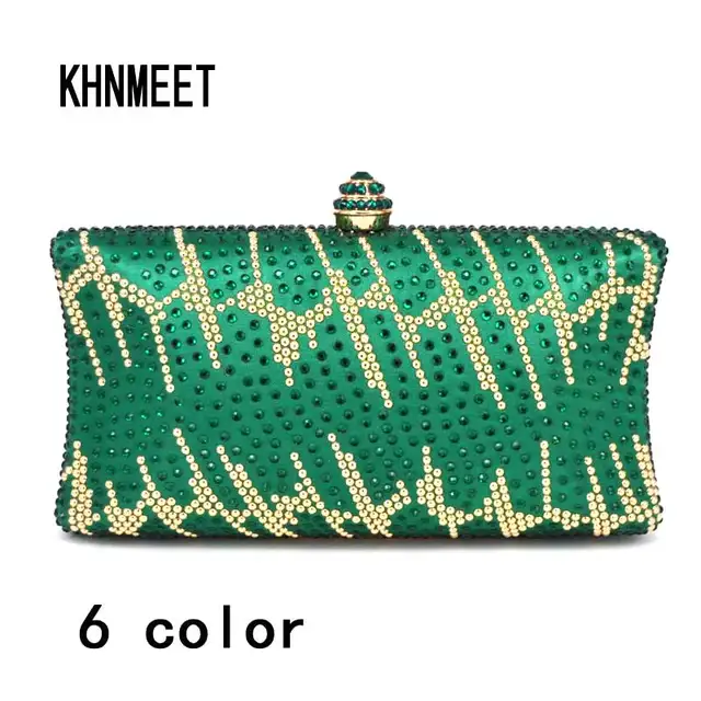 6 Color Purse Green Clutch Bag Fashion Crystal Diamond Evening 6 Color Purse Green Clutch Bag Fashion Crystal Diamond Evening Golden Female Wedding Bridal