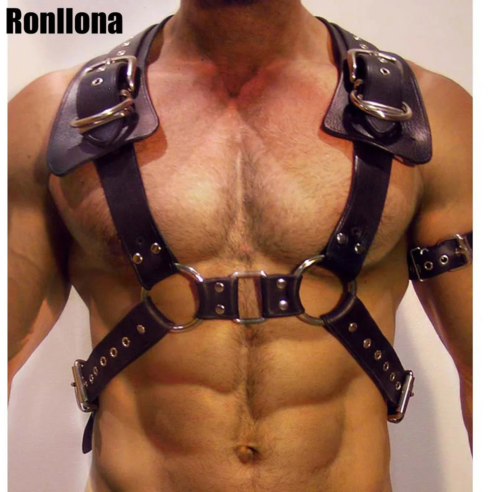 Men Body Restraint Leather Harness Belts Straps Suspenders Braces Armor Costumes