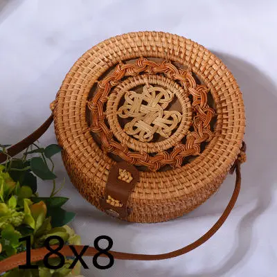 Плетеная Сумка из ротанга, круглая соломенная сумка на плечо, маленькие пляжные сумки, женские летние полые сумки ручной работы, сумки через плечо - Цвет: zhongguojia18X8CM