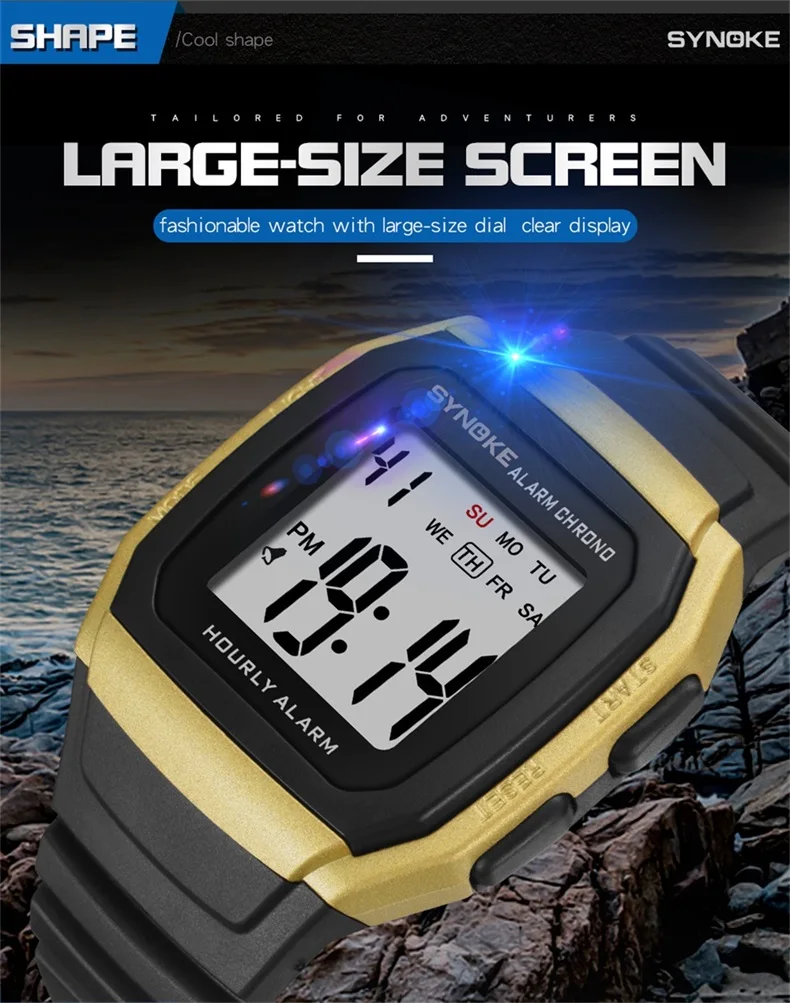 PANARS Sports Outdoor Electronic Watch Pu Strap Alarm Clock Timing Men Watch Waterproof Multi Function Military Watches