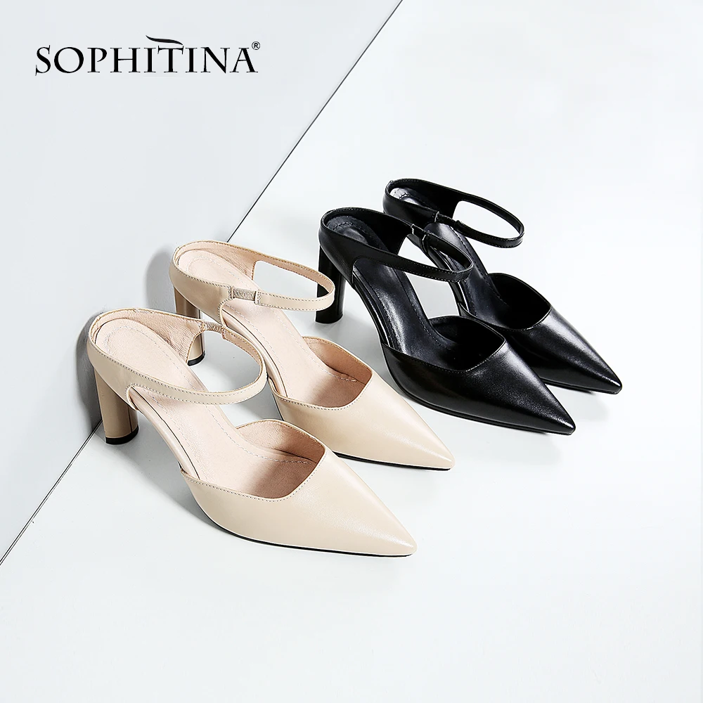 

SOPHITINA New Spring Summer New Solid Concise Sandals Mature Elegant Convenient Elastic Band Slip-on Shoes for Office Lady MO17