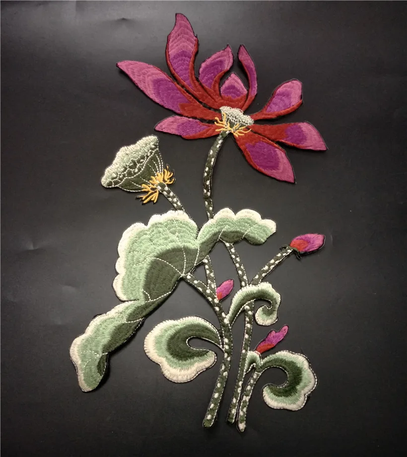 

lotus Flower Embroidered Applique patches for clothes parches termoadhesivos para ropa apliques de roupa