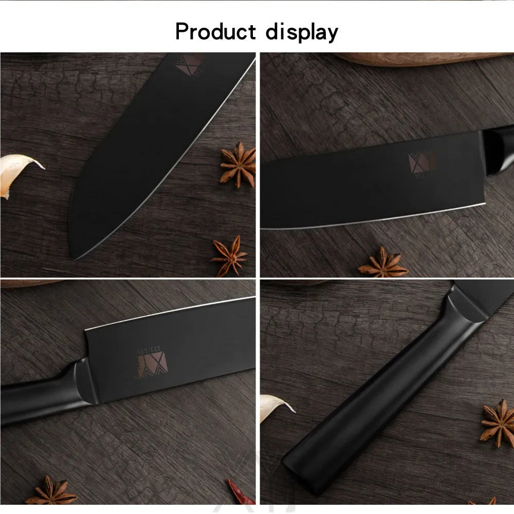 XYj набор кухонных ножей из нержавеющей стали, все черные " утилита 6,5" кухонные Точилки " Santoku точилка для ножей держатель для бара