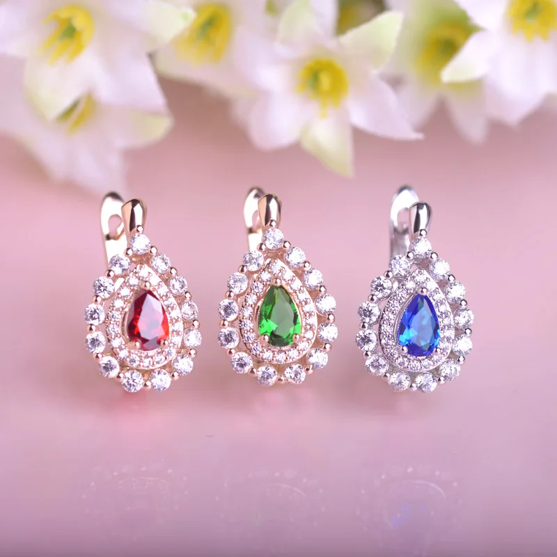 Blucome Классический Англия Крюк Капли Воды Серьги С Зелеными Камнями Для Женщин