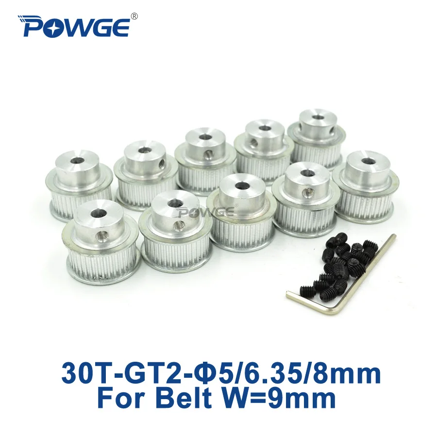 

POWGE 30 Teeth GT2 Timing Pulley Bore 5mm 6.35mm 8mm for width 9mm GT2 Open Timing belt 2GT pulley belt 30T 30Teeth 10pcs