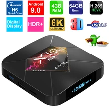 Android 9,0 6 K смарт ТВ коробка X10 плюс Allwinner H6 4 ядра, 4 Гб Оперативная память 64 Гб Встроенная память USB3.0 WI-FI H.265 HDR 6 K Разрешение Декодер каналов кабельного телевидения