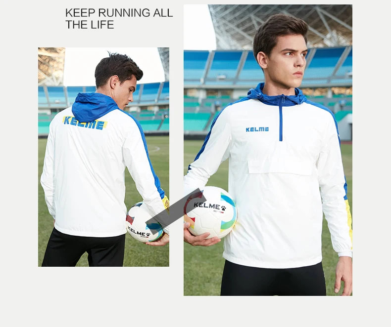 KELME, Спортивная мужская и женская куртка для футбола, тренировочная куртка для бега, пешего туризма, водонепроницаемые плащи, куртка с капюшоном, верхняя одежда 3881214