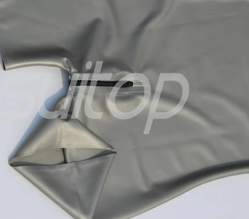 Suitop 0,4 мм латексные резиновые клееные леггинсы с передней молнией брюки - Цвет: Серебристый