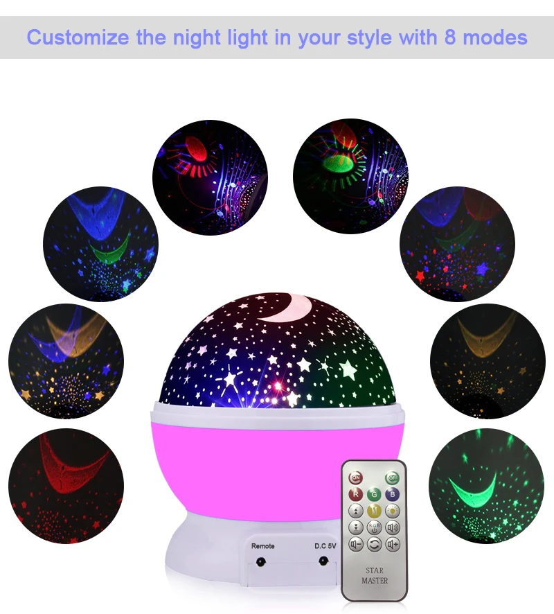 Светодиодный проектор с вращающейся звездой, USB шнур, новинка, светильник ing Moon Sky, вращающийся детский Ночной светильник, детская лампа с пультом дистанционного управления, лунный шар