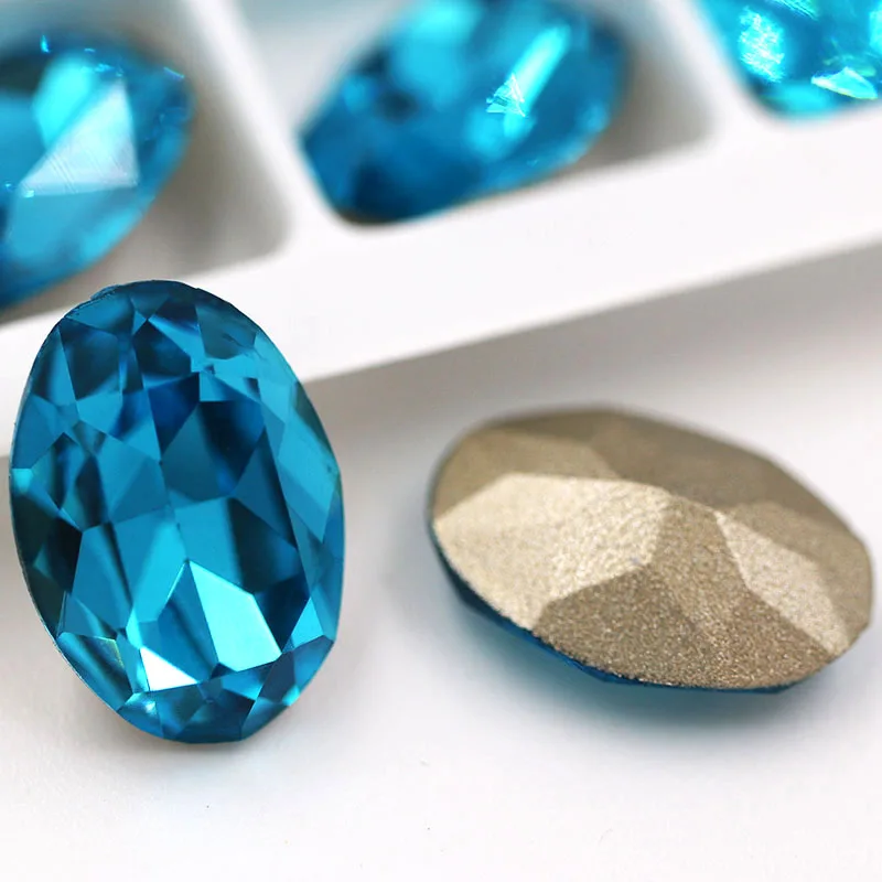 Кристалл овальной формы стекло клей стразы для дизайна ногтей одежда ожерелье аксессуары - Цвет: Sea blue