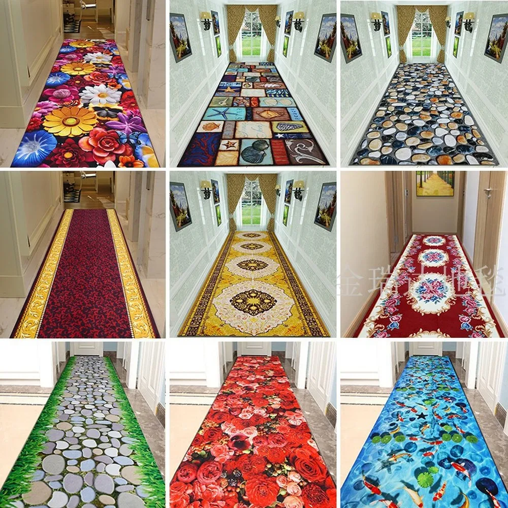 Customize High Quality 3D Effect Hallway Carpet Pastoral Rugs Corridor Floor Mat Soft Aisle Stairs Anti-slip Suction Blanket