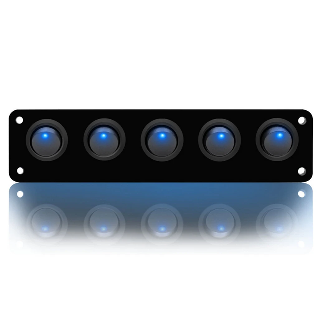  5 Gang ON-OFF Marine Ignition Toggle Rocker Switch Panel Waterproof For RV Car Boat Vehicles Truck Trailer Yacht (Blue LED)