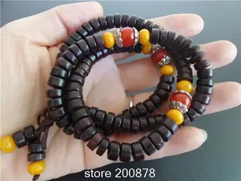 

108PCS Indian Big Leaf Red Sandalwood Prayer Mala 8x5mm Natural Sandal Elastic Bracelets for Man BRO524