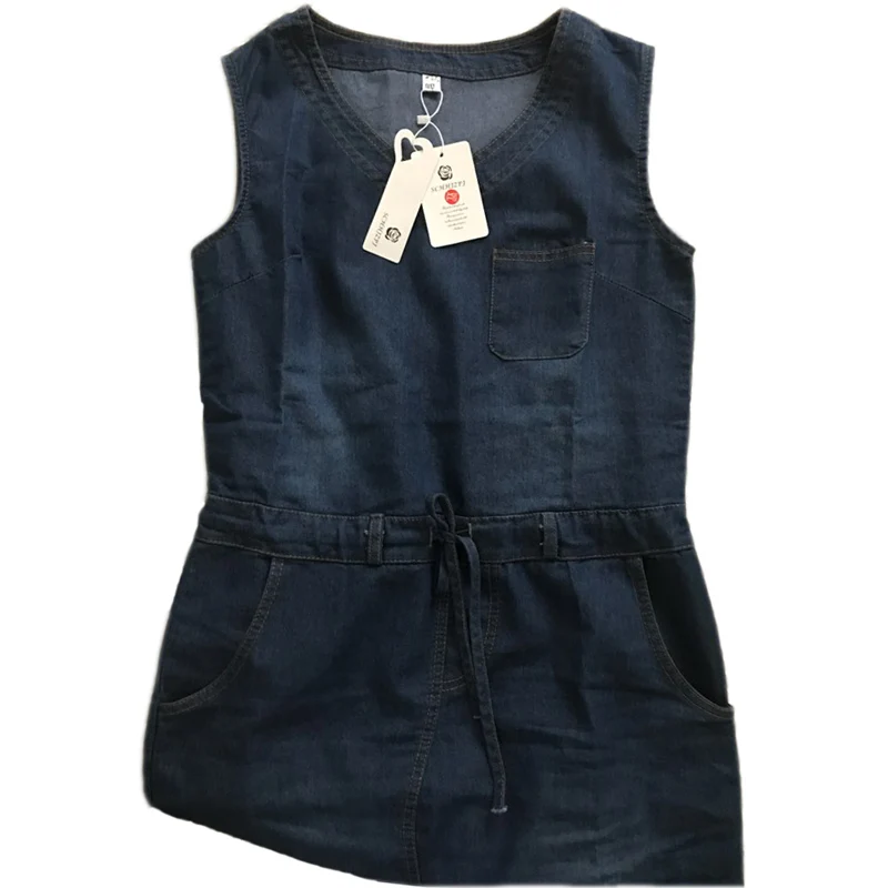 Summer Denim Dress Women Plus Size Clothing Sleeveless Jeans Shirt