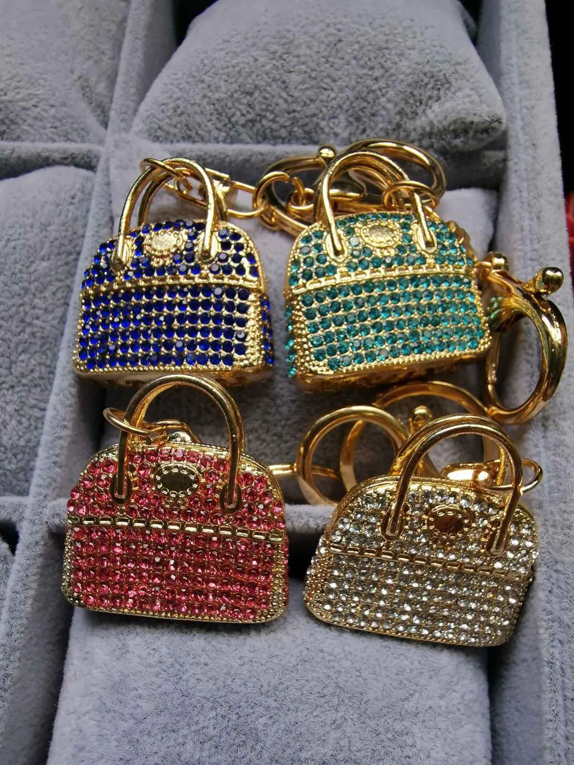 

Min.15$ mix order Rhinestone handbag should bag Keychain key ring zinc alloy diy 37mm*38.5mm