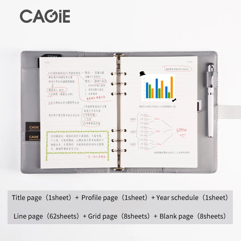 cagie diary with lock a5 binder travel journal brief lines pages