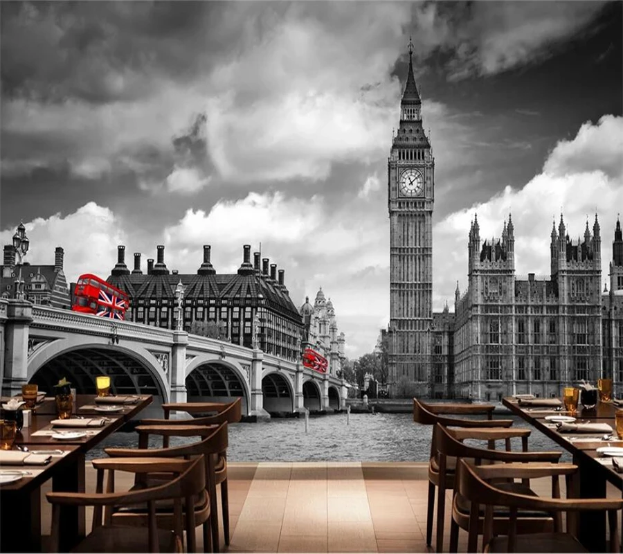 

beibehang Custom wallpaper 3d mural nostalgic retro london tower big ben city street mural living room TV background wall paper