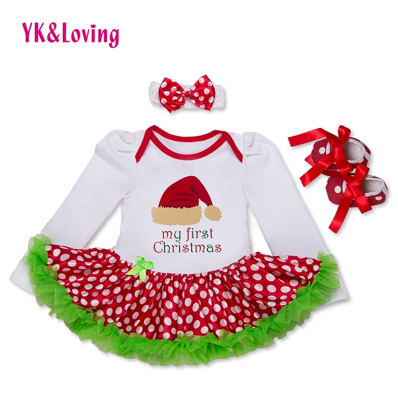 

Sets for Girl Cotton Romper Polka Dot Jumpsuit  with Hairband+Shoes Baby  Princess Birthday Party Tutu Dress 3pcs Clothes Set