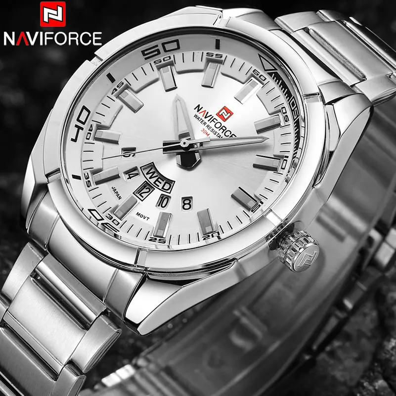 NAVIFORCE Brand Men Watches Luxury Sport Quartz 30M Waterproof Watches Men's Stainless Steel Band Auto Date Wristwatches Relojes NAVIFORCE Brand Men Watches Luxury Sport Quartz 30M Waterproof Watches Men's Stainless Steel Band Auto Date Wristwatches Relojes