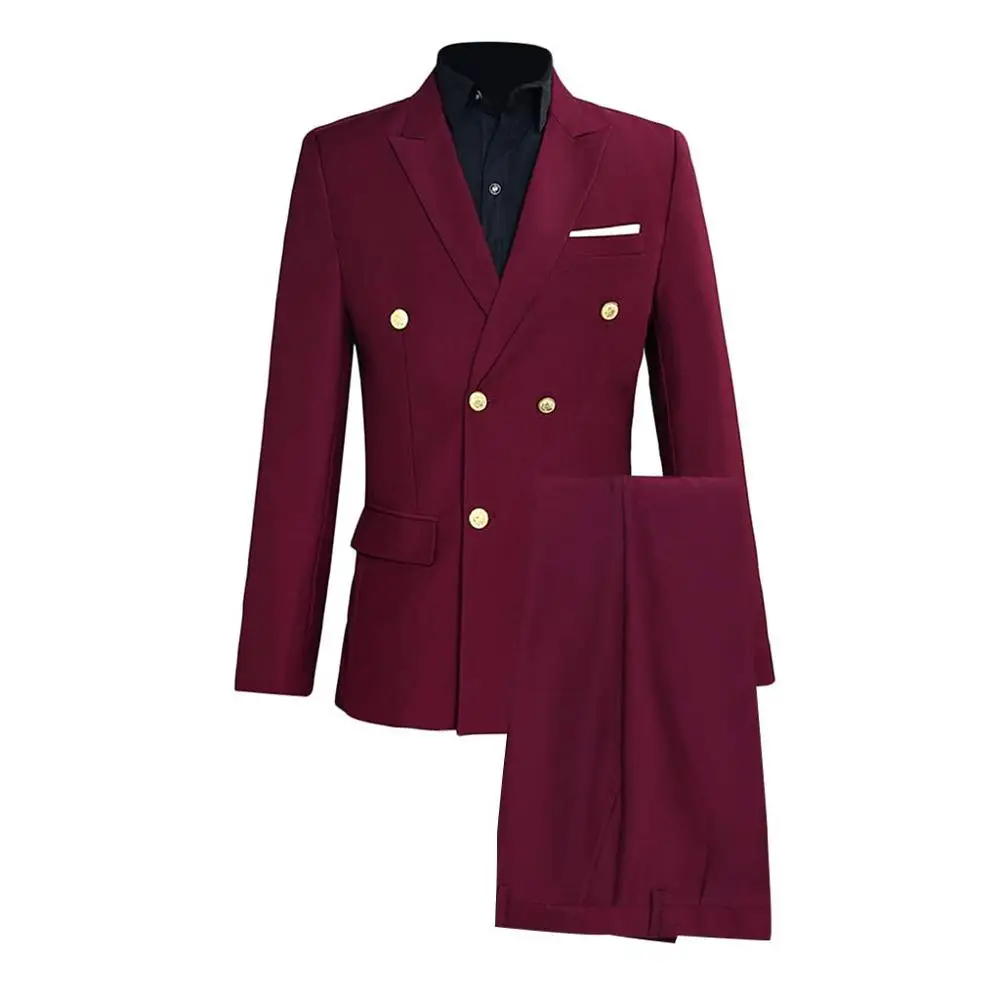

(Jackets+Pants+Tie) 2 Piece Men Suits Slim Fit Tuxedo Brand Fashion Bridegroon Red Wine Wedding Suits Blazer Business Dress