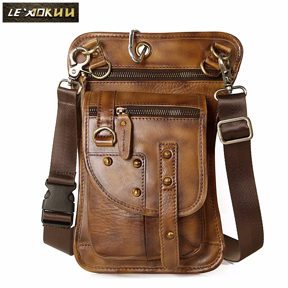 نوعية الجلود متعددة الوظائف الرجال واحد الكتف Crossbody حقيبة ساعي السفر هوك حزام الخصر حزمة جراب هاتف حقيبة متدلية من الوسط على الساق 2141l