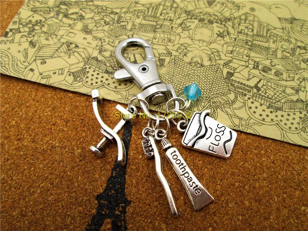 High quality Key chain Dental Hygienist keychain Antique silver Dentist