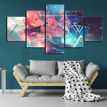

Canvas Painting Prints Home Decoration 5 Panel View Maids Anime Girls Wall Art Modular Pictures Poster For Girl'S Room Framework