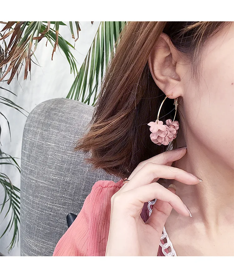 Fashion Fabric Flower Drop Earrings For Women Statement Colorful Petal Circle Big Fancy Earring Jewelry Oorbellen 1E501 drop earrings flower earrings